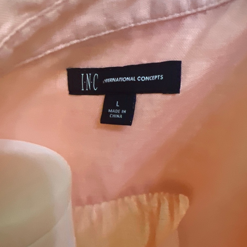 INC International Concepts Peach Pink 100% Linen Twist Front Roll Tab Blouse L - Picture 4 of 6